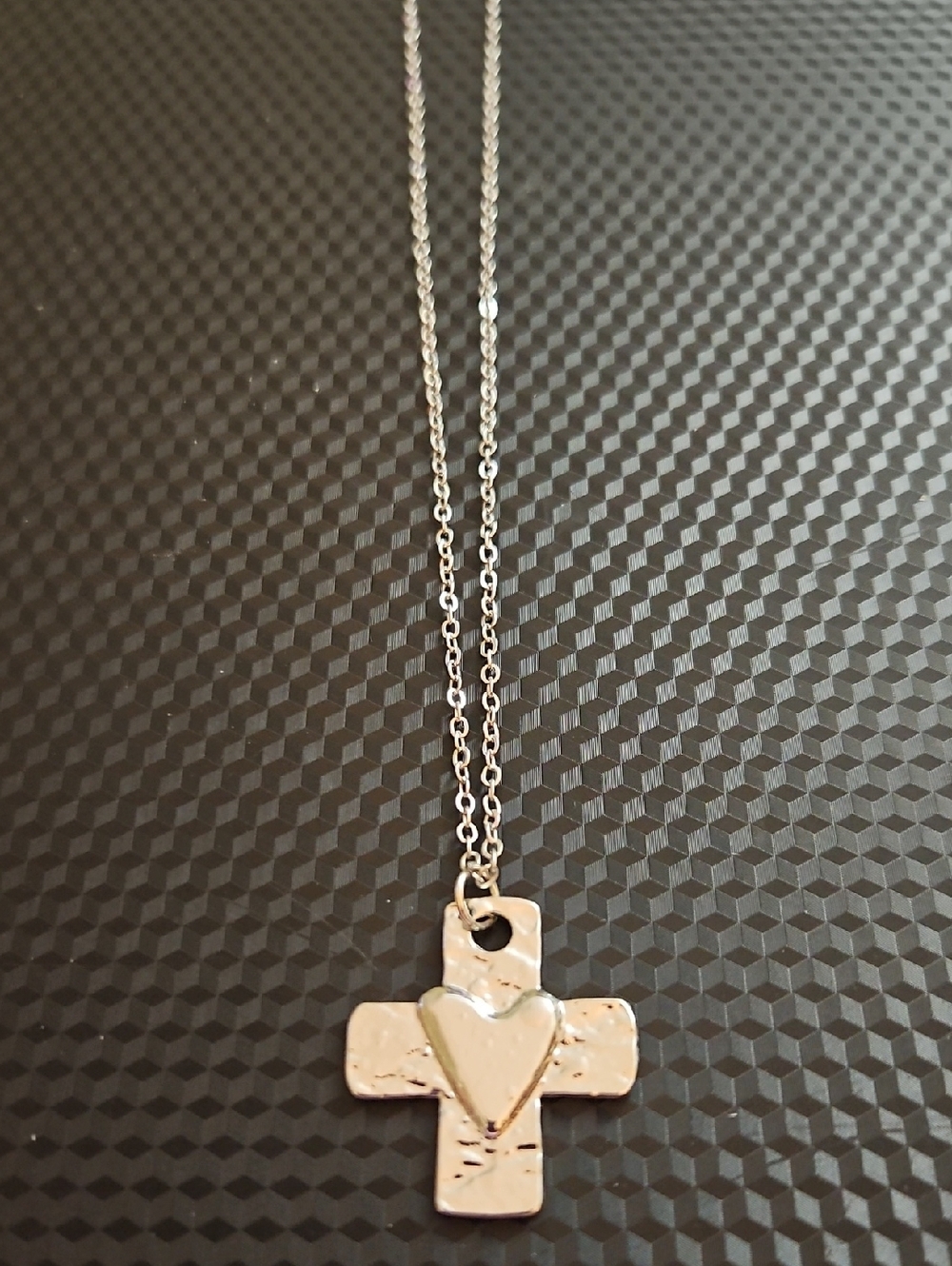 Silver Cross Necklace with Heart Pendant - Women's Jewelry
